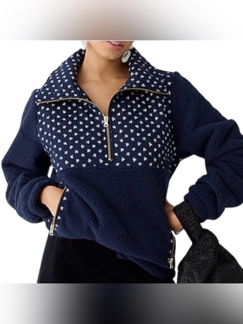 J .Crew Navy Sherpa Half-Zip Pullover  women XL